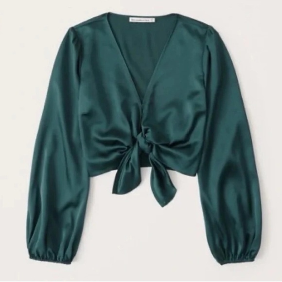 Abercrombie Emerald Tie-Front Blouse - Picture 1 of 5